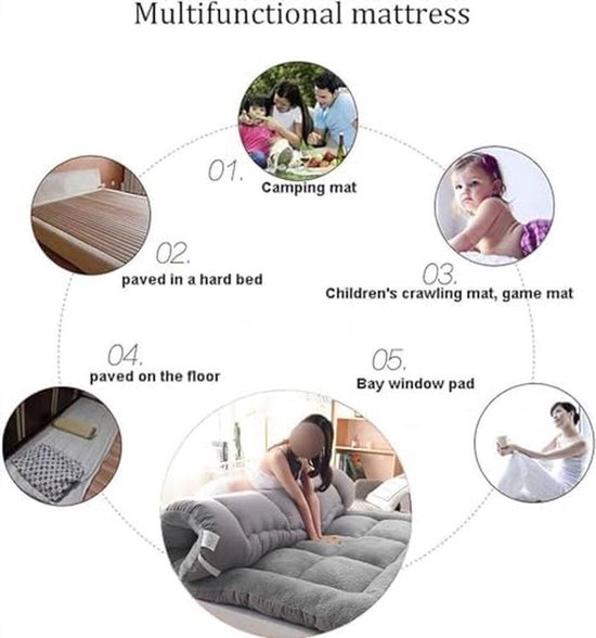 Dikke Vloermatras - Opvouwbare Futon - Gastverblijf Creëren - Antislip Dubbelzijdig - 120x200 cm - Grijs — afbeelding 4