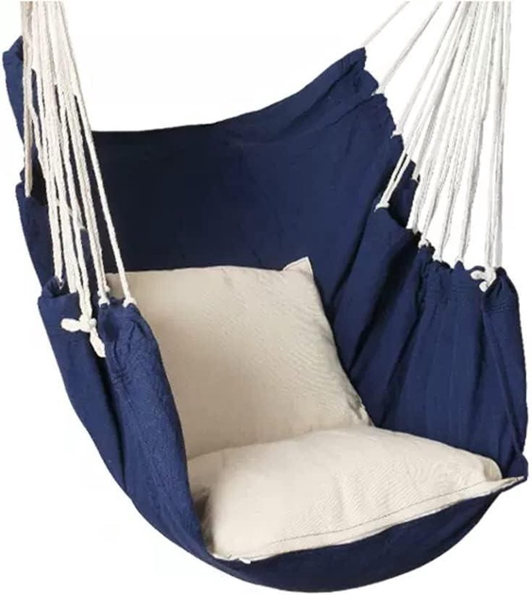 Draagbare Hangmat - Reis Hangmat - Outdoor Ontspanning - Anti-oprolbaar Ontwerp - 130 x 100 cm - Donkerblauw