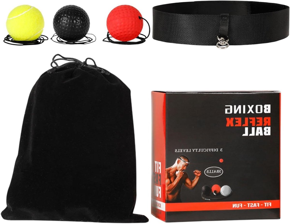 Boksbal Hoofdband - Reactie bal - Reflex training - Meerdere moeilijkheidsgraden - Verstelbaar - Zwart