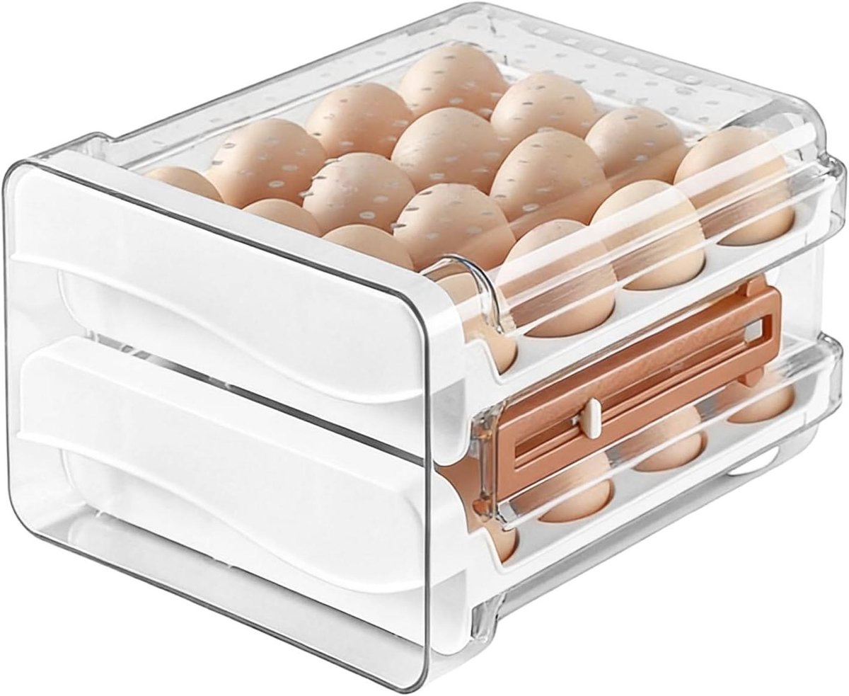 Eierrek Koelkast - Eierlade Dispenser - Keuken Ordenen - Datumweergave - 32 Cellen - Transparant