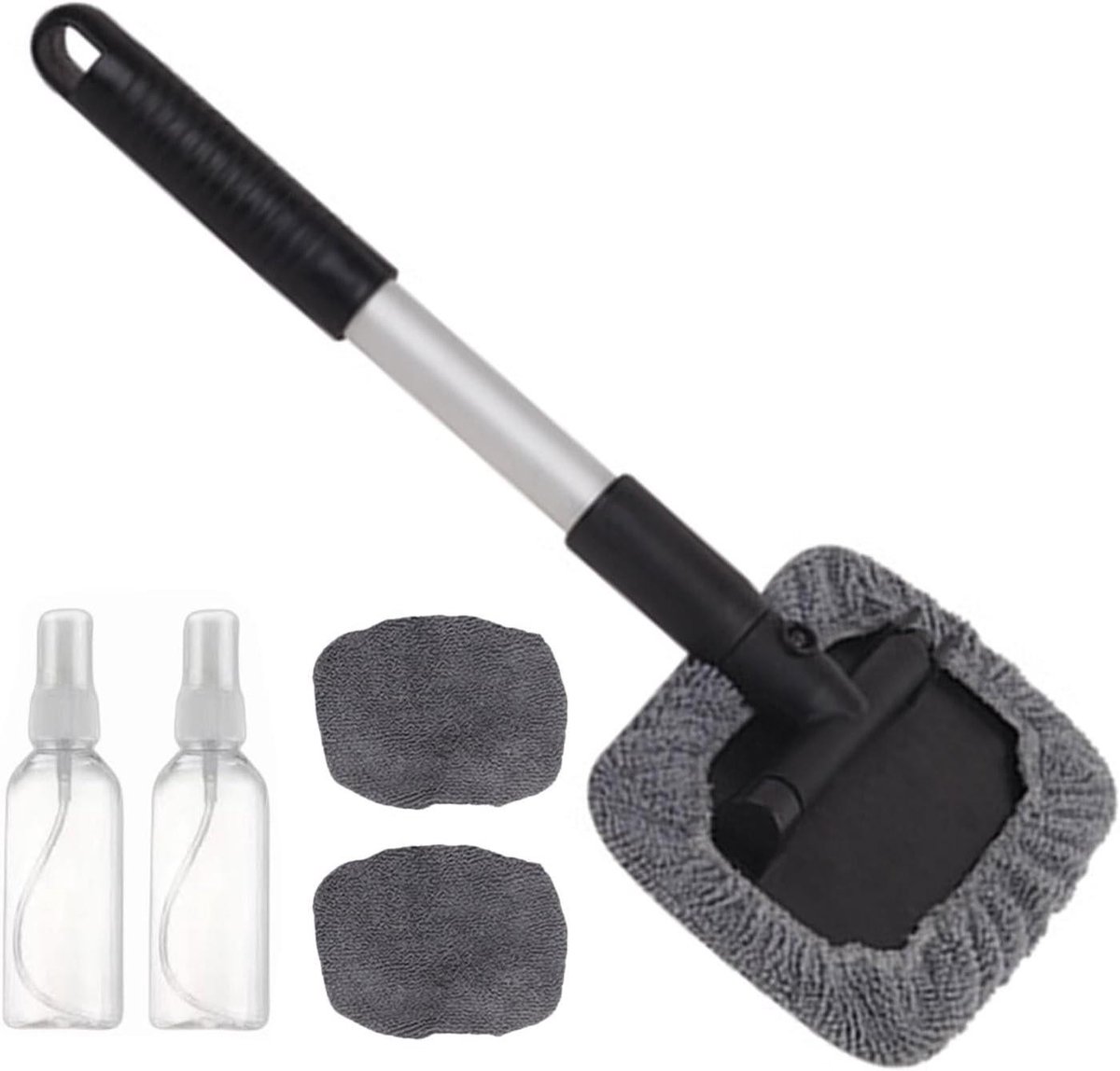 Ruitenreiniger Auto - Glaswisser Kit - Interieur Reinigen - Telescopisch Handvat - 30-45 cm - Grijs