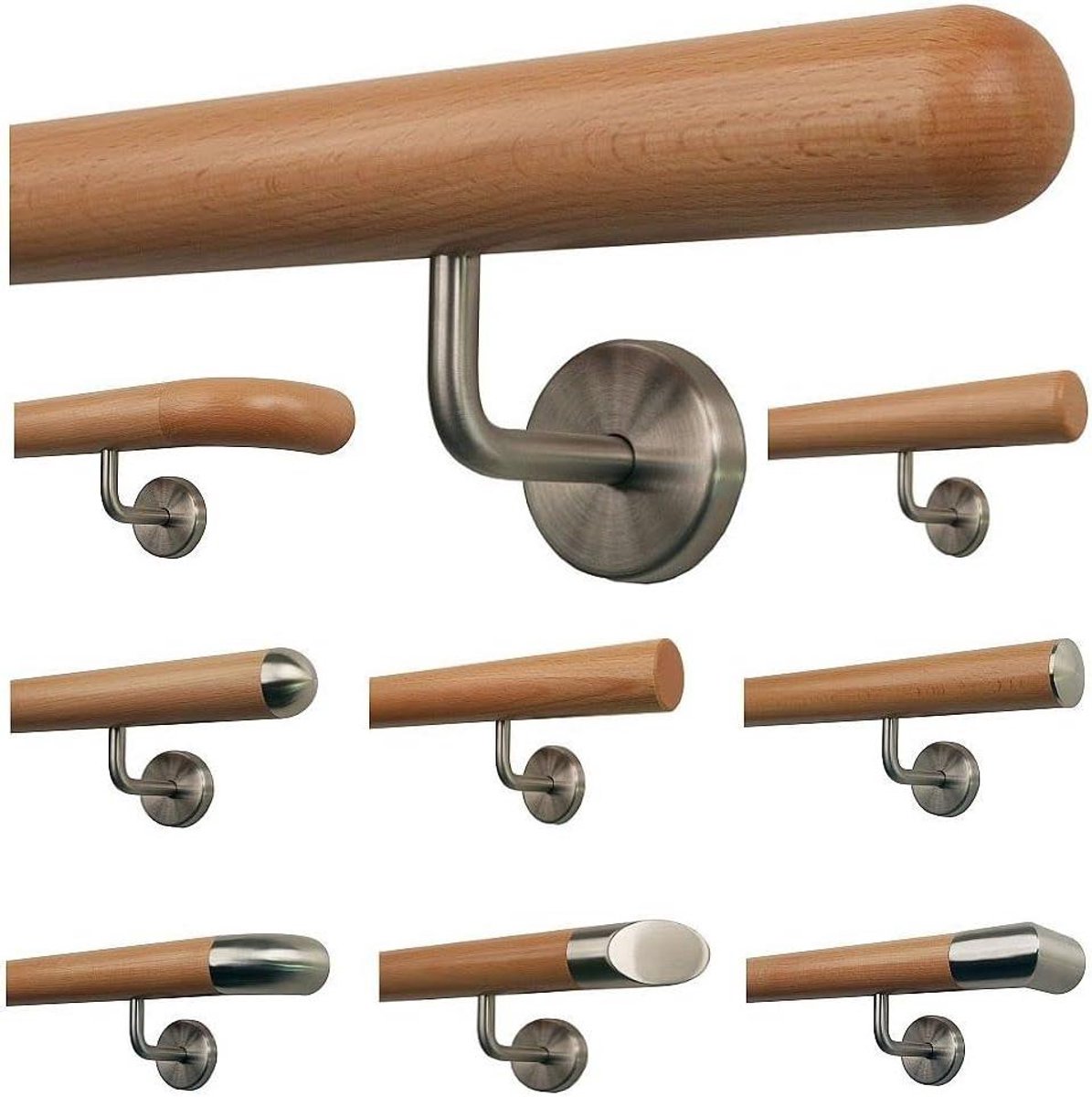 Houten Trapleuning - Beuken Leuning - Veilig Trap Lopen - Roestvrijstalen Houders - 42 mm Diameter - Natuurlijk Hout