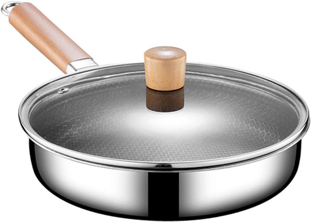 RVS Koekenpan - Koekenpan met deksel - Dagelijks koken - Antiaanbaklaag - 24 cm - Zilver