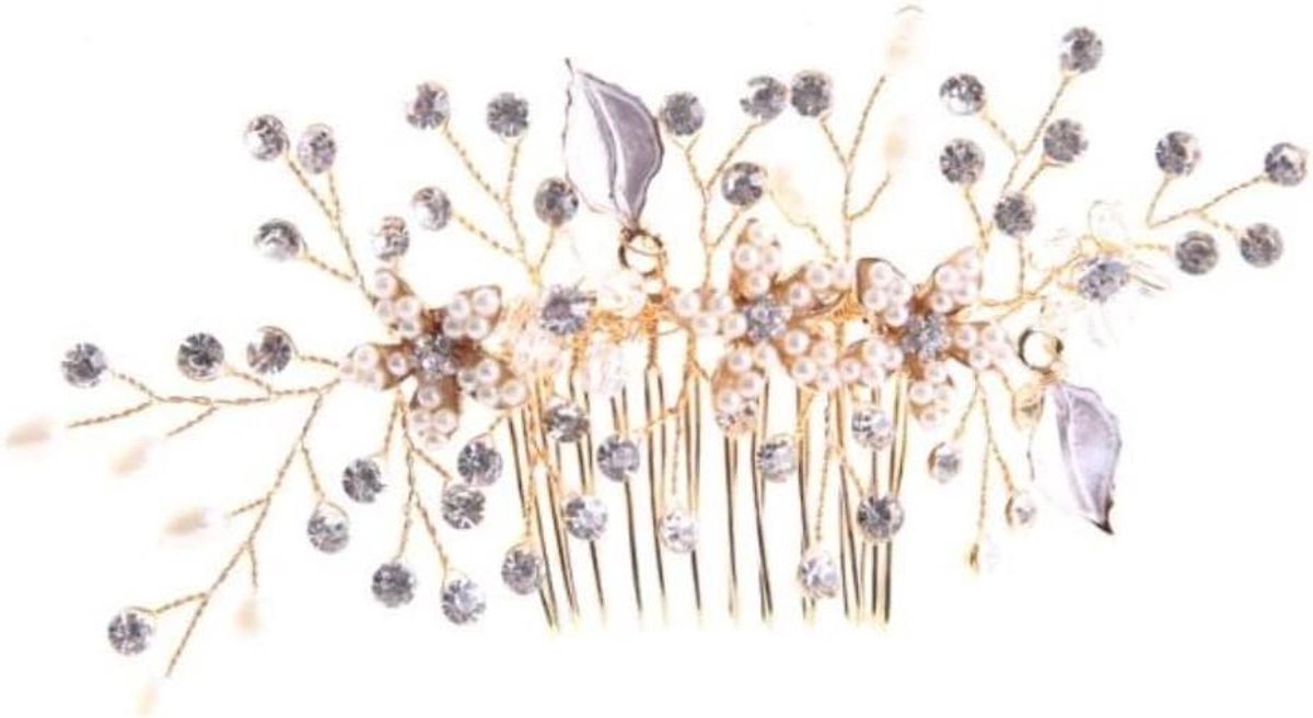 Haarkam Bruid - Bruiloft Haaraccessoire - Feestelijk Kapsel - Met Strass - One Size - Goud