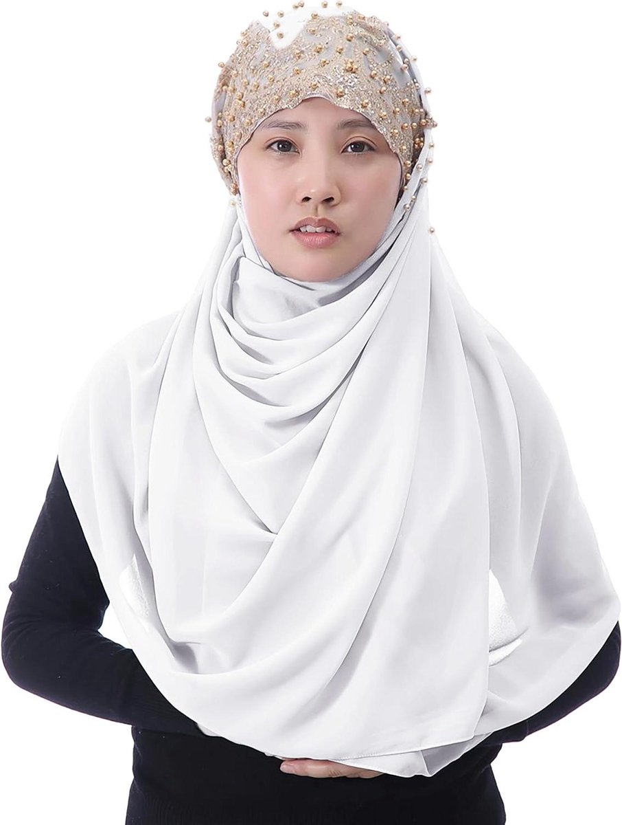 Chiffon Hoofddoek - Dames Sjaal - Stijlvol Dragen - Gouden Versieringen - Niet gespecificeerd - Goud