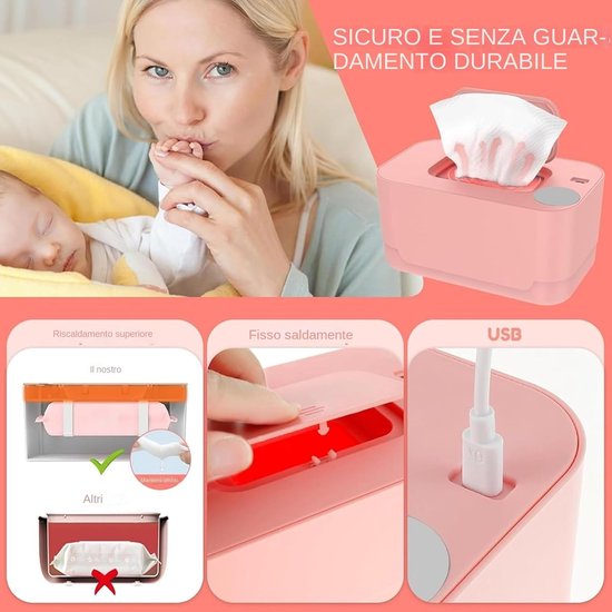 Vochtige Doekjes Warmer - Luierwarmer Baby - Babyverzorging Thuis - Gelijkmatige Warmte - Tot 80 Doeken - Roze — afbeelding 3