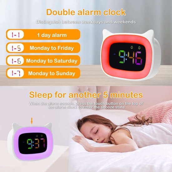 Kinderwekker - Digitale Wekker Slaapkamer - Slaaptrainer Kinderen - kinderklokje — afbeelding 3