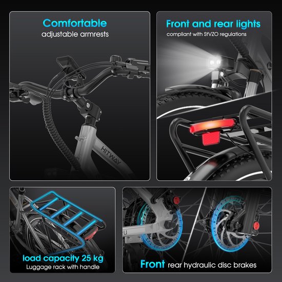 Hitway Elektrische Fiets BK9S - 26*4.0 Inch Fatbike - Mountain Snow EBike met Afneembare 48V 16Ah Lithium Batterij - City Commuter E-Bike met 250W Motor - 7 Versnellingen - IP54 Waterdicht van Hitway — afbeelding 2