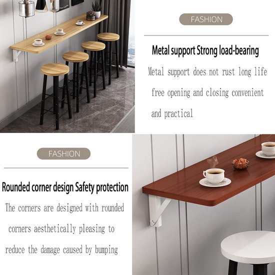 Klaptafel Muurbevestiging - Opklapbaar Bureau - Ruimtebesparend Werken - Inklapbaar Ontwerp - Lang Smal - Wit — afbeelding 2