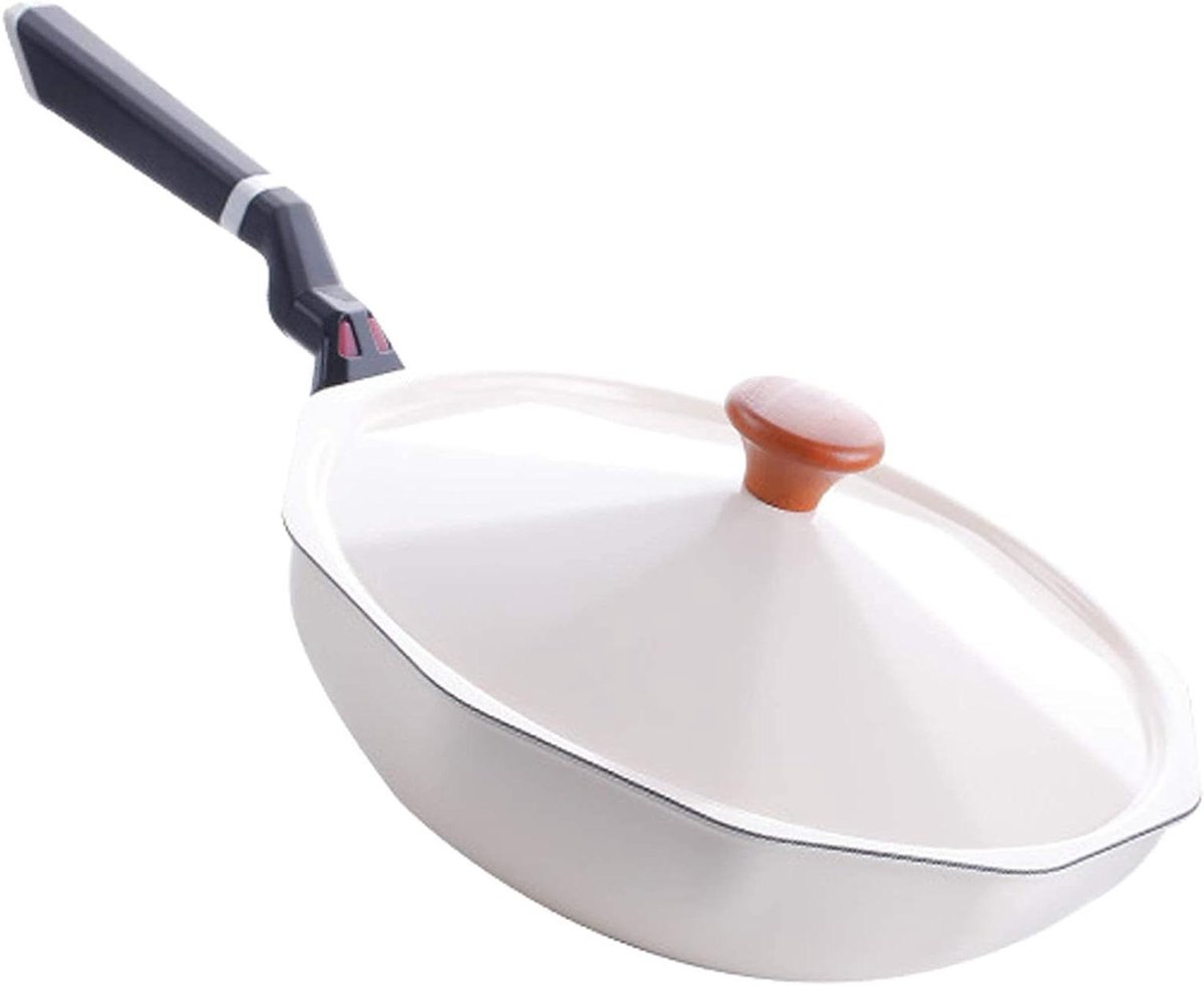 Aluminium Wokpan - Antiaanbak Koekenpan - Gezonde Maaltijden - Platte Bodem - 30 cm - Wit