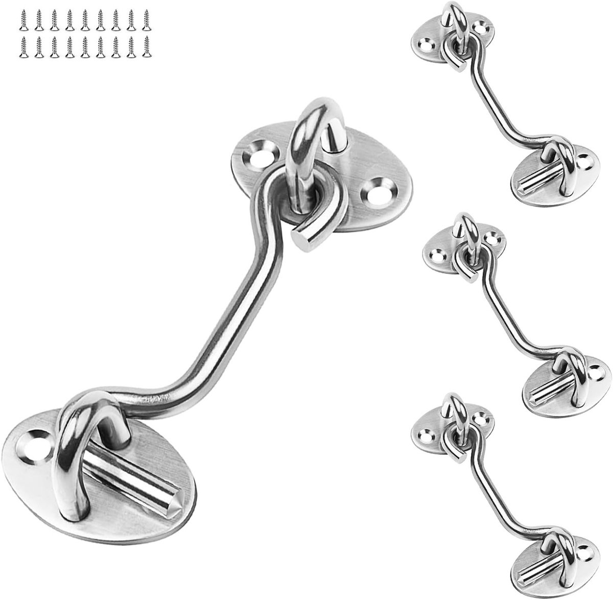 Roestvrijstalen Stormhaken 75 mm - 4 Stuks - Ideaal voor Beveiliging van Ramen, Garages en Schuifdeuren