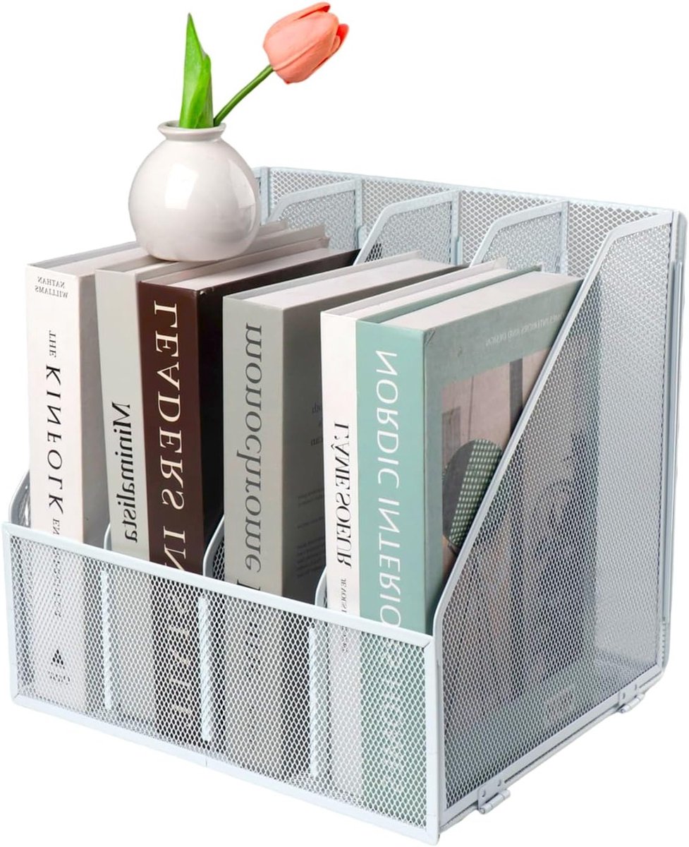 A4 Tijdschrift Houder van Metaal, 4 Secties Document Organizer voor Bureau, Opbergrek voor Kantoor en Thuisgebruik