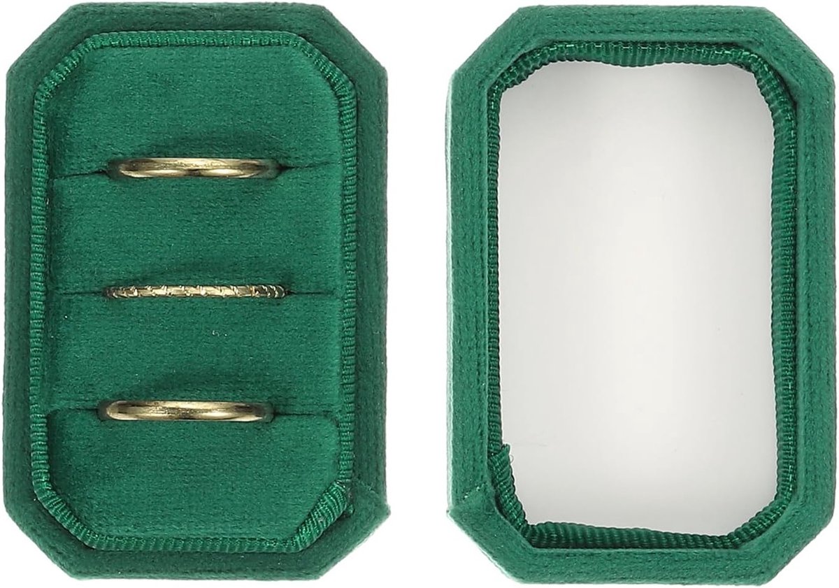 Elegante Octagonale Ringdoos met 3 Compartimenten voor Sieradenopslag, Handgemaakt Vintage Design voor Verloving en Trouwerij, Groene Display Organizer