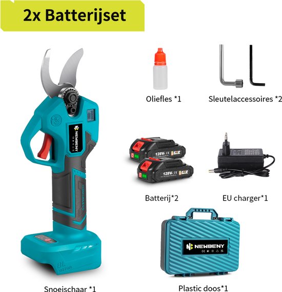 NewBeny Elektrische Snoeischaar - 35mm- Accu Snoeischaar - Takkenschaar - met 2× batterijen - Heggenschaar - Voor Snoeien van Takken & Heggen van Newbeny — afbeelding 2