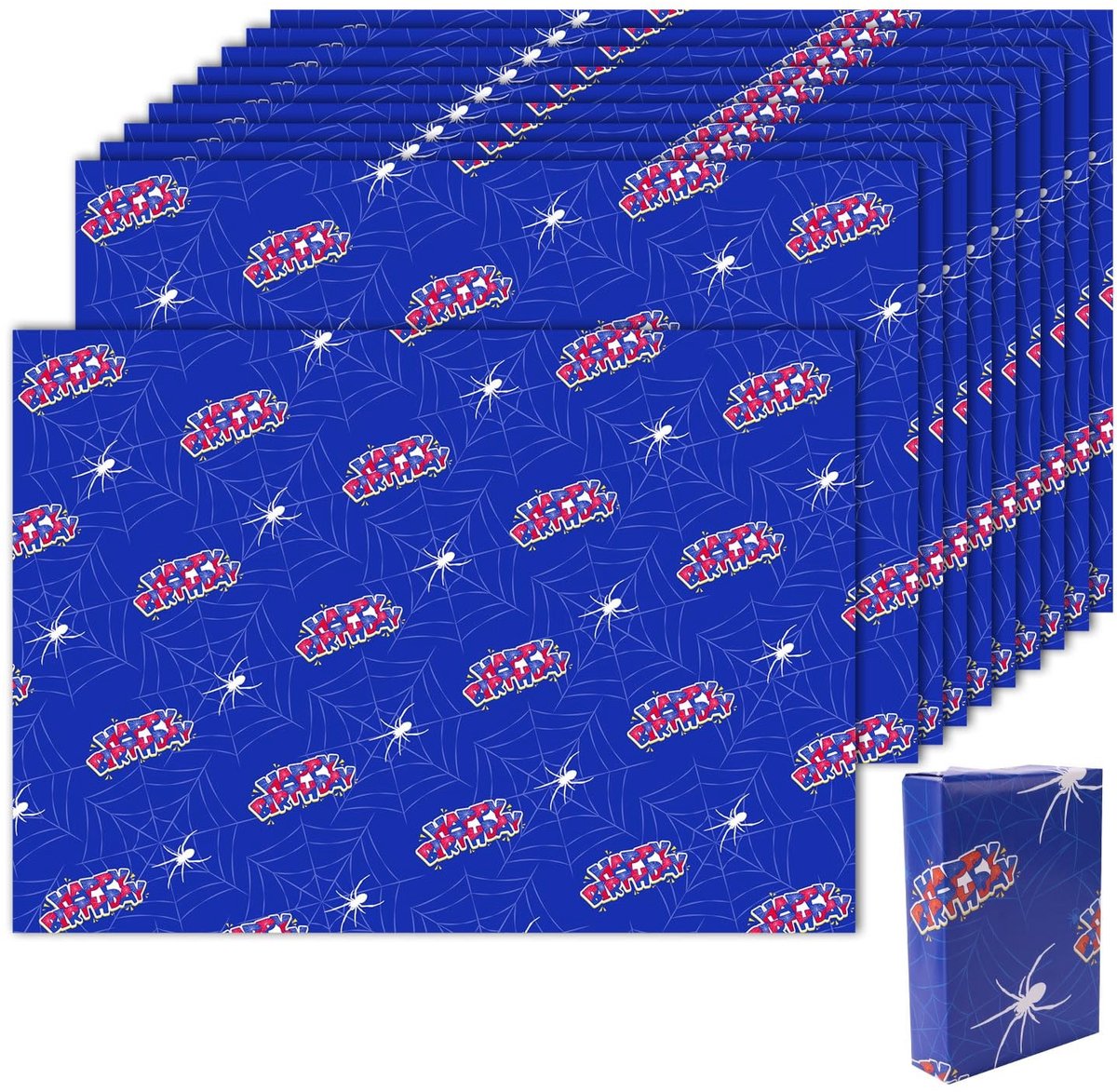 Cosensi - Dailygoods - 10 Vellen Spider Happy Birthday Inpakpapier voor Cadeaus