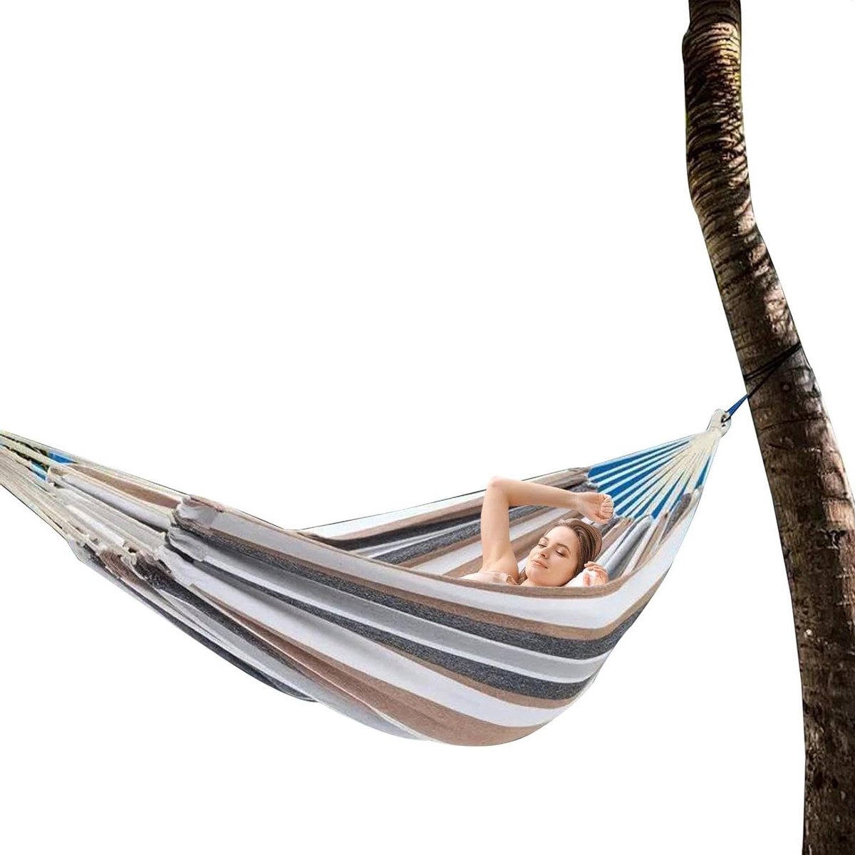 Outdoor Hangmat - Tweepersoons Strandmat - Ontspannen Buiten - Met Organizer Tas - 260 x 150 cm - Gestreepte Kleuren