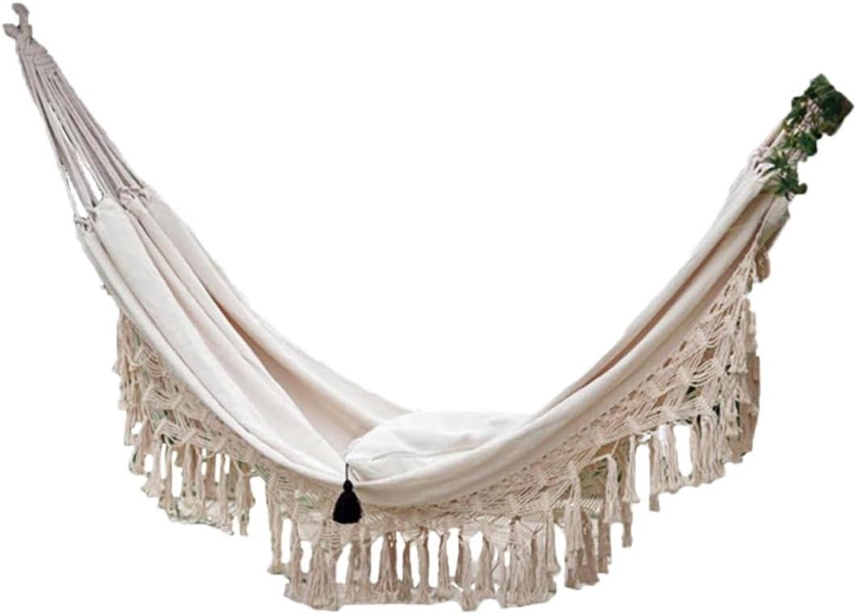 Macramé Hangmat - Buiten Schommel - Outdoor Ontspanning - Handgemaakt Ontwerp - Draagbaar - Beige