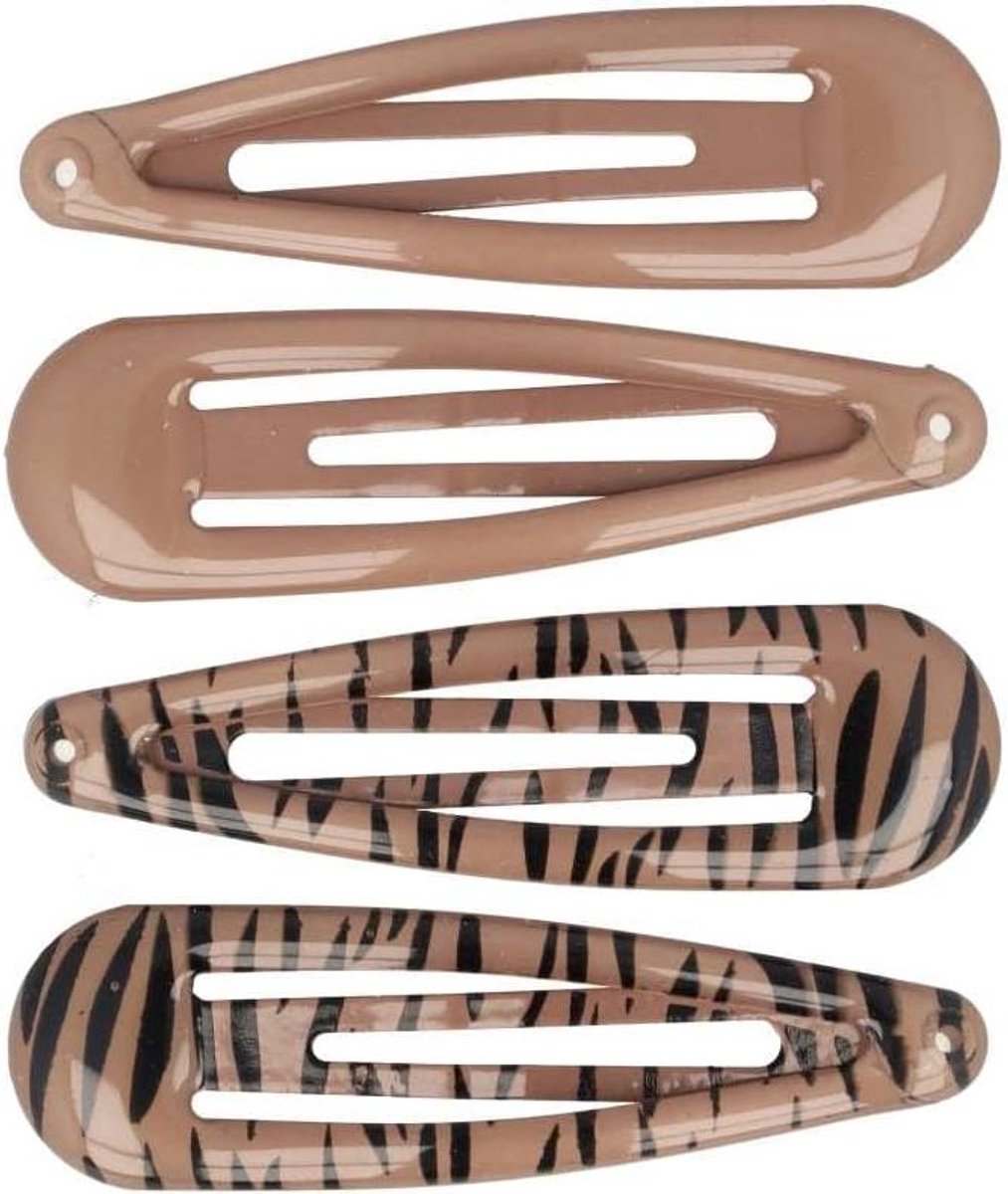 Haarspeldjes Dierenprint - Klikklak Speldjes - Haar Stylen - Epoxy Afwerking - Set van 4 - Bruin