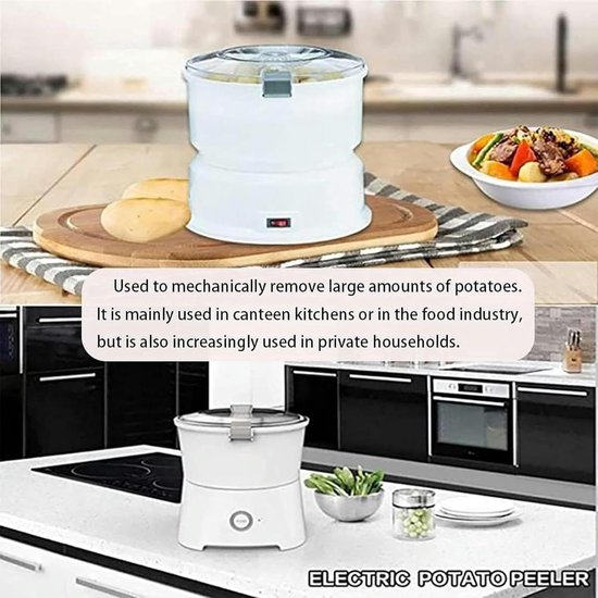 Elektrische Aardappelschiller - Automatische Schilmachine - Groenten Fruit Schillen - Veiligheidsslot Bediening - 1 kg Capaciteit - Wit — afbeelding 2