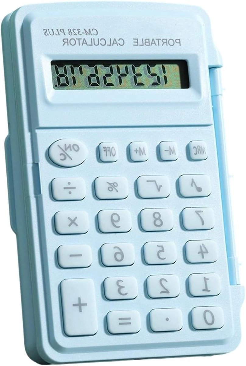 Mini Rekenmachine - Klein apparaat - Dagelijkse berekeningen - Met deksel - 8 cijfers - Lichtblauw