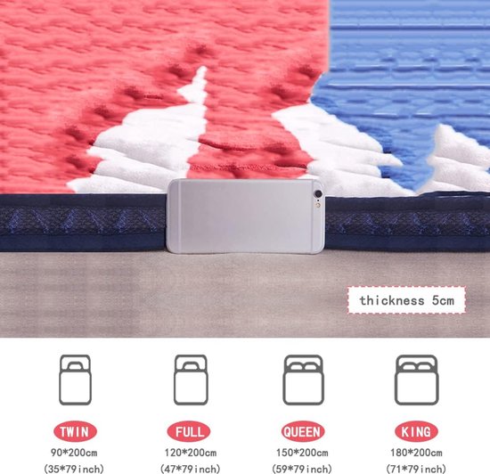 Vloermatras - Futon slaapmat - Comfortabel slapen - Warm en zacht - 90x200cm - Veelkleurig — afbeelding 5