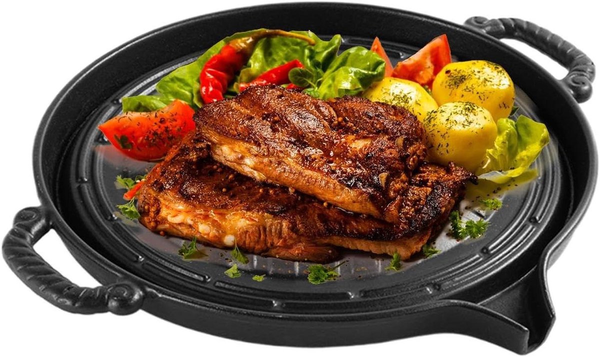 Cast Iron Grill Pan, 11 inch Non-Stick Griddle, Heavy-Duty Frying Plate, BBQ Steak Cooker, Outdoor Cooking Skillet, Stevige Platte Pan voor Camping en Keuken Gebruik