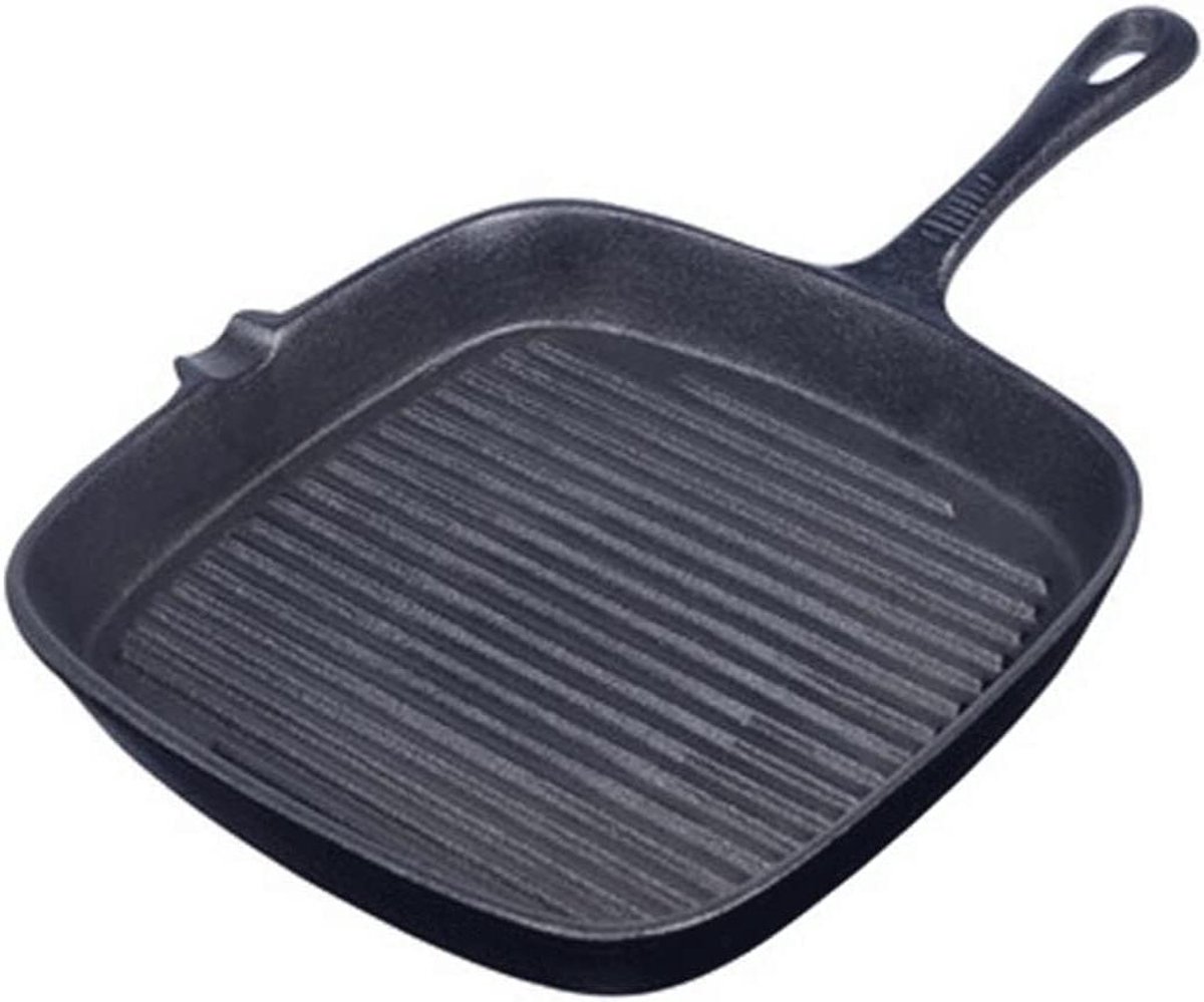 Gietijzeren Koekenpan - Steak Pan - Biefstuk Bakken - Dikke Bodem - 24 cm - Zwart