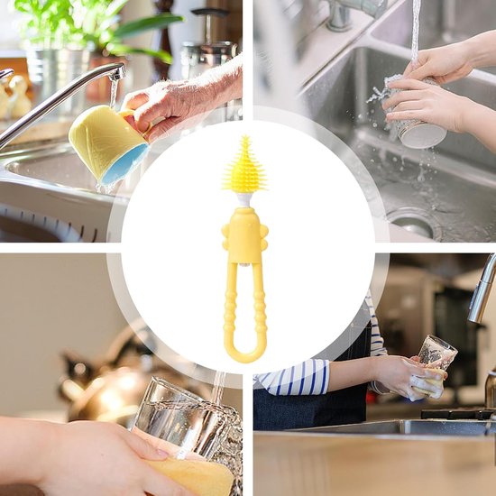 Fles Borstel Set - Speen Reiniger - Baby Spullen Schoon - Duurzaam Siliconen PP - 163 cm Lengte - Geel — afbeelding 3