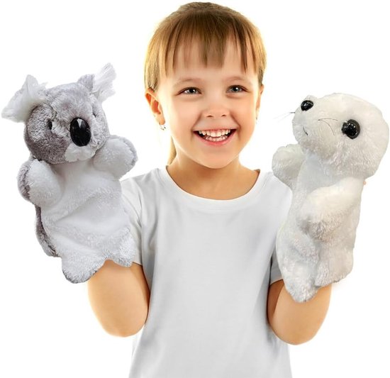 Handpop Haai - Pluche Dier - Verhalen Vertellen - Zacht PP-katoen - 25 cm - Grijs — afbeelding 5