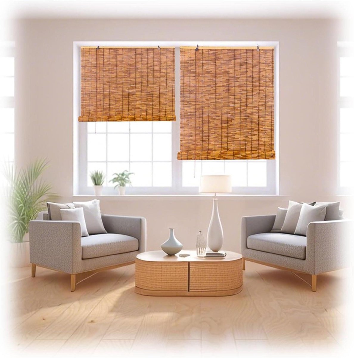 Bamboe Rolgordijnen - Natuurlijk Scherm - Privacy Creëren - Lichtfilterend Weefsel - 40 x 150 cm - Naturel