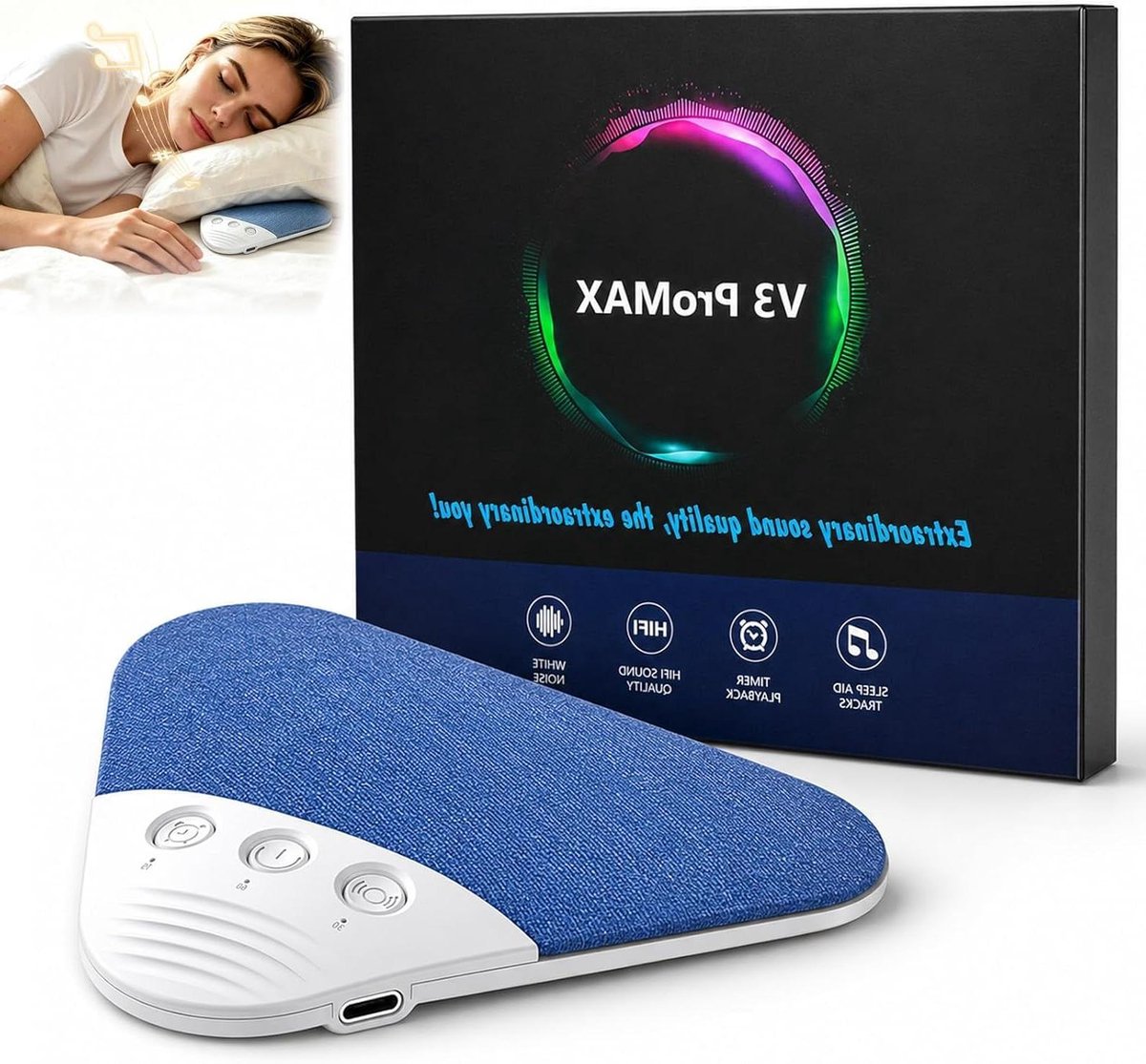 Kussen Luidspreker - Draagbare Speaker - Diepe Slaap - Bluetooth Connectie - 11.5 cm - Blauw