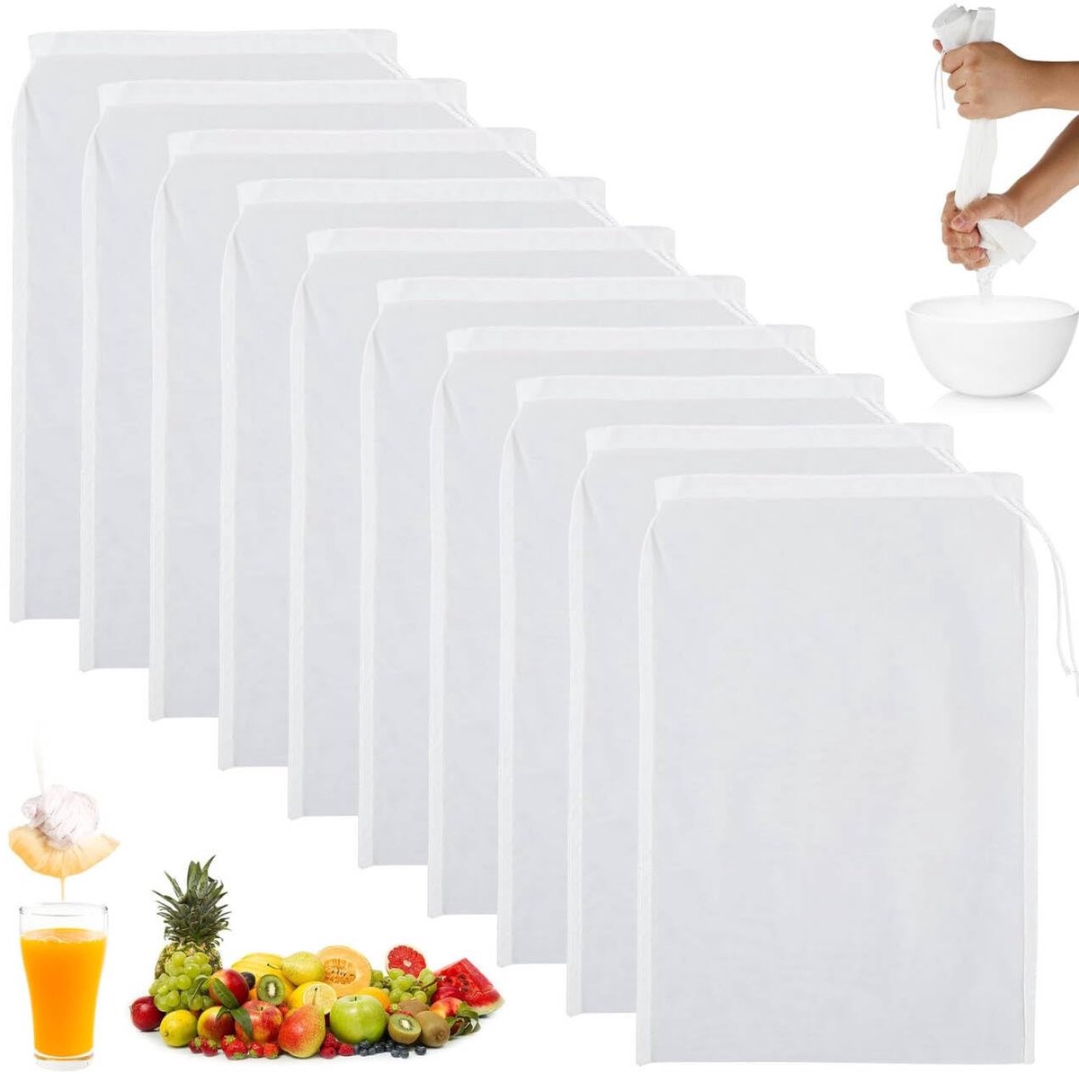 Dailygoods - Set van 10 Herbruikbare Notenmelkzakken van Nylon