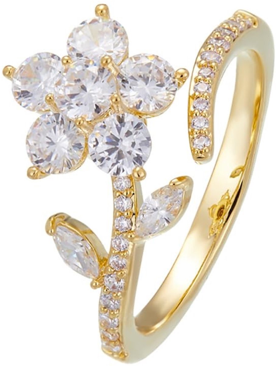 Dailygoods - Roterende Bloem Wrap Vinger Ring met Sprankelende Kristal