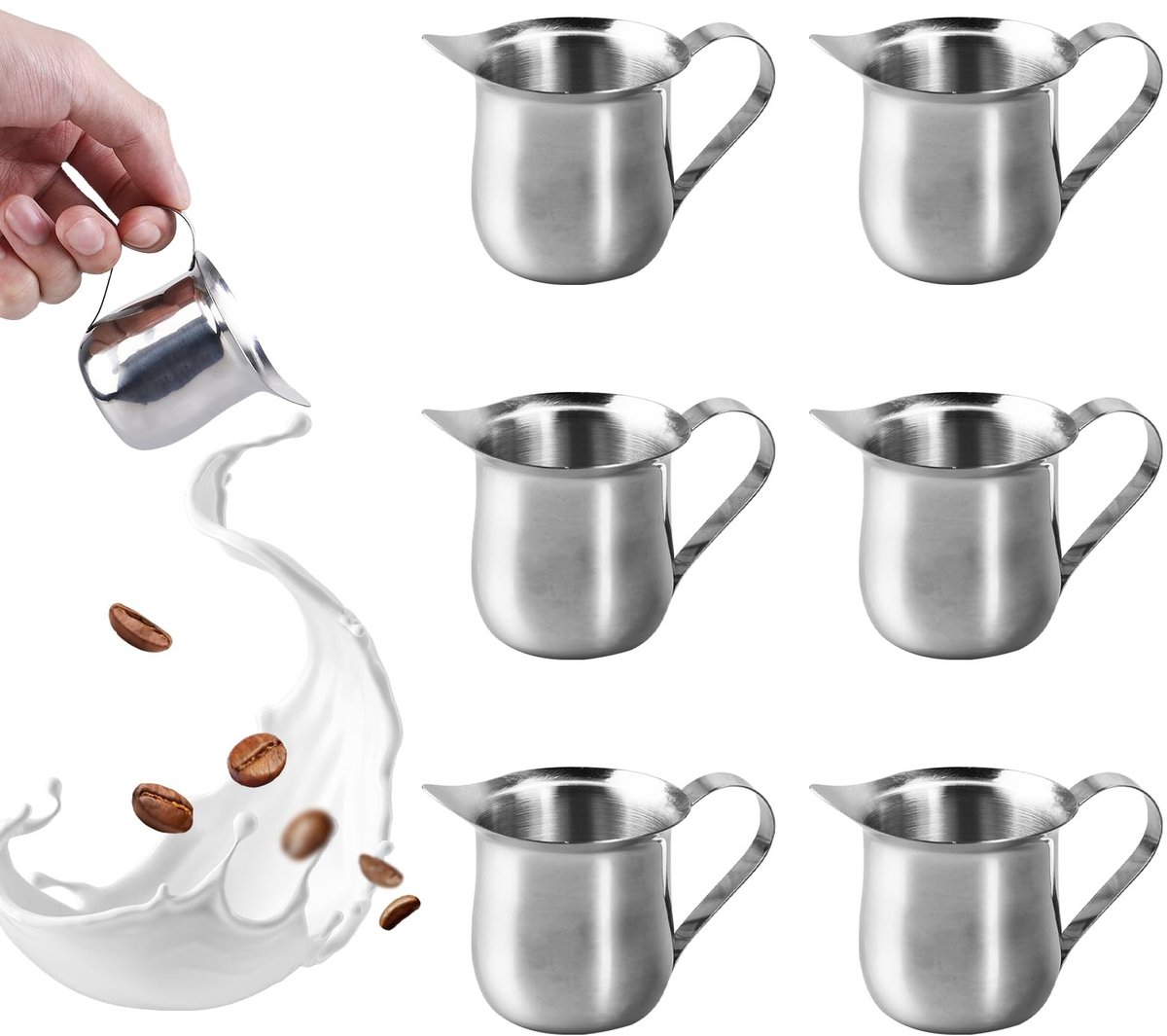 Dailygoods - Set van 6 Roestvrij Stalen Melkkannetjes 800ml