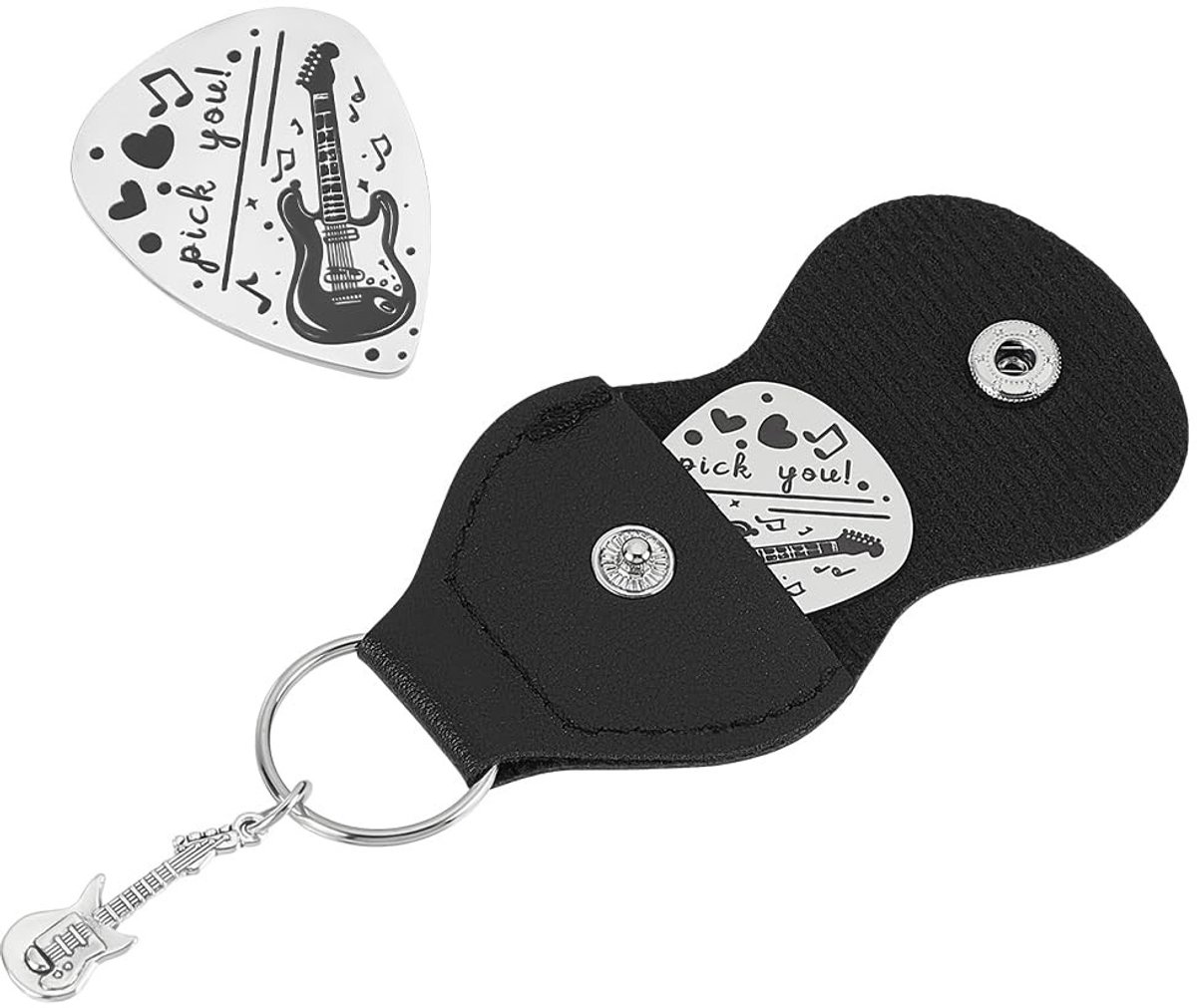 Dailygoods - Gitaar Picks Sleutelhanger met Lederen Houder voor Muzikanten