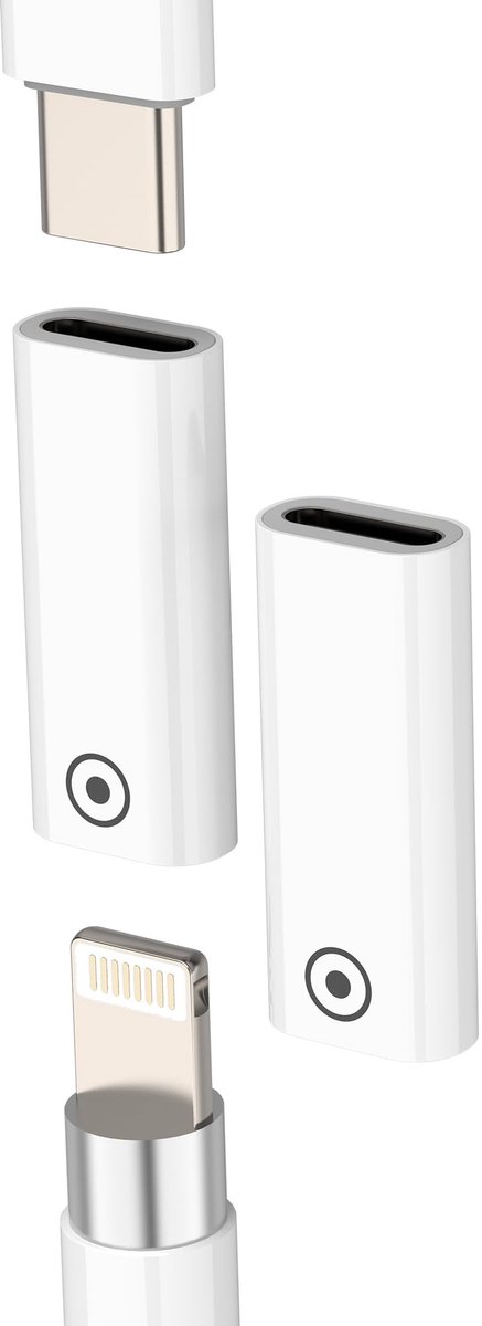 Dailygoods - Lightning naar USB C Adapter Set van 2 voor Apple Pencil