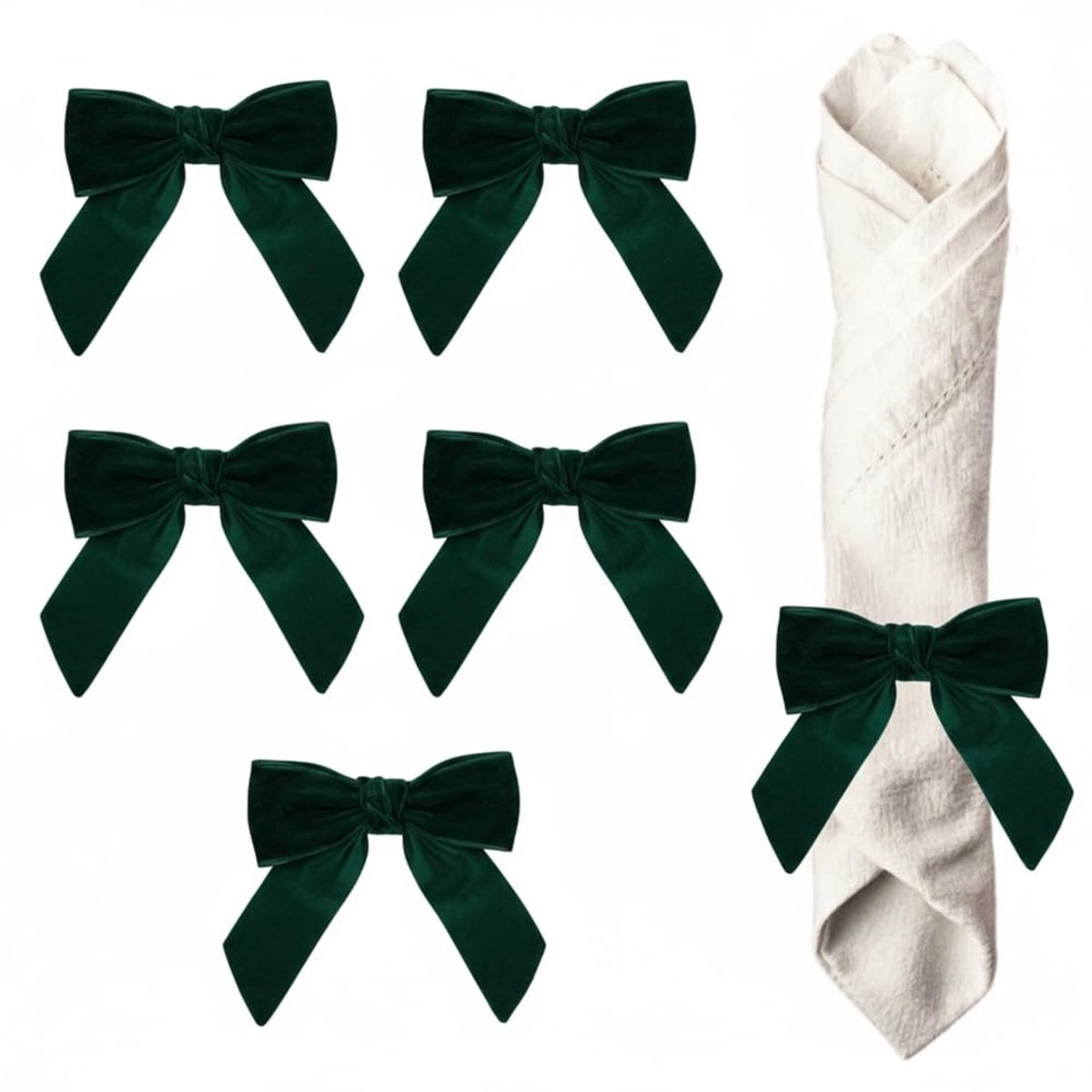 Dailygoods - Set van 6 Fluwelen Servetringen in Vlinderdas Stijl