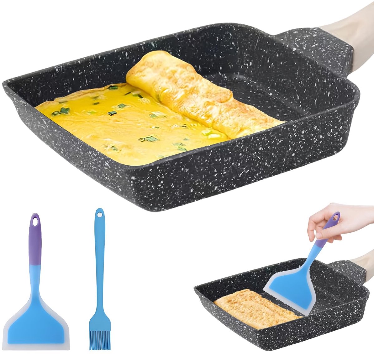 Dailygoods - Rechthoekige Japanse Omeletpan met Afneembare Handgreep 18x15 cm