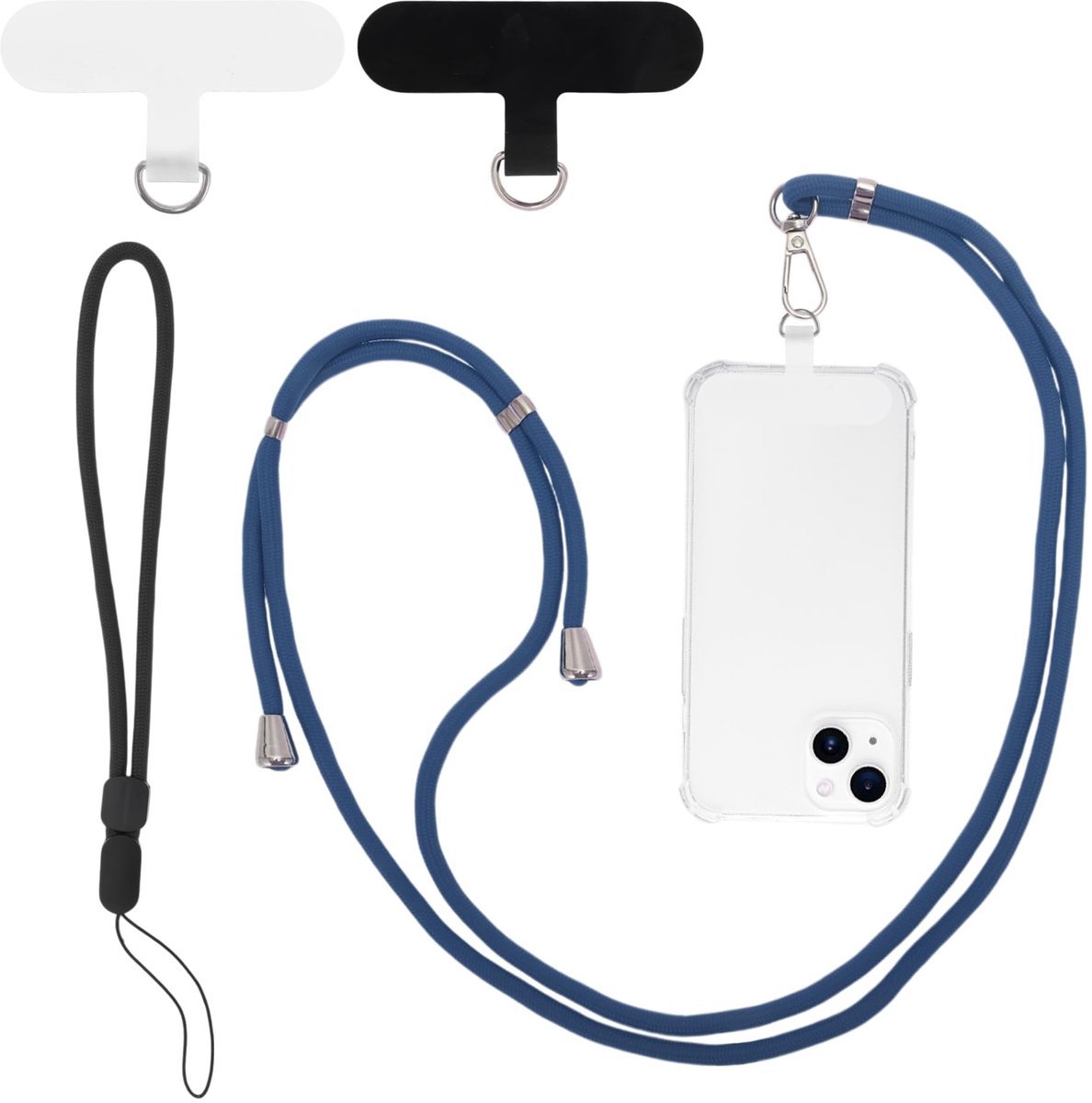 Dailygoods - Universele Telefoonketting met 2 Patches, Blauw