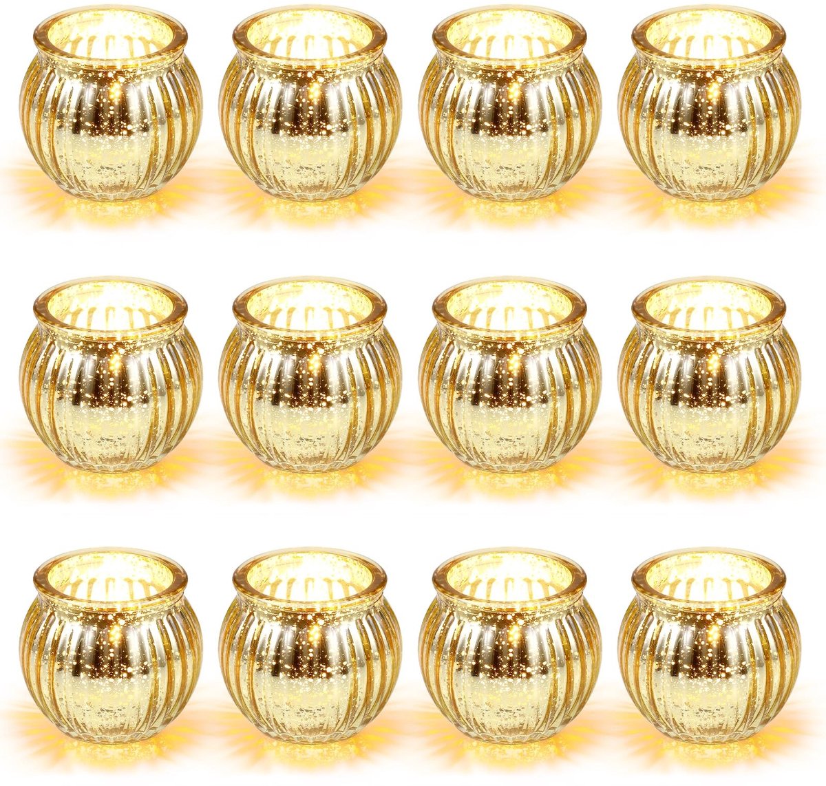 Dailygoods - 12 Gouden Theelichthouders van Glas voor Decoratie