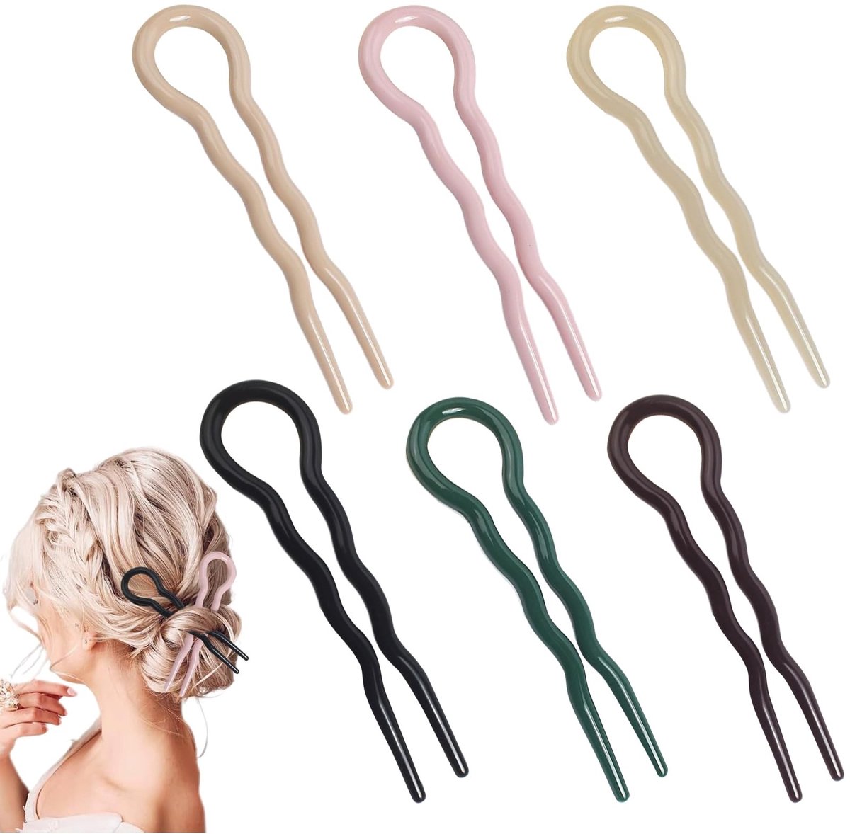 Dailygoods - Set van 6 Franse U-Vormige Haarspelden voor Vrouwen