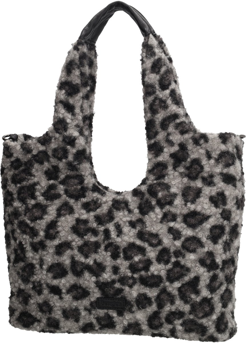 Beagles Nancy Shopper - Teddy Look - Schoudertas - Verstelbare Schouderband - Damestas - Tote Bag - Dames Tas - Luipaard Zwart/Grijs