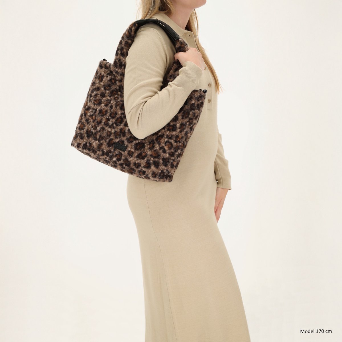 Beagles Nancy Shopper - Teddy Look - Schoudertas - Verstelbare Schouderband - Damestas - Tote Bag - Dames Tas - Leopard brown