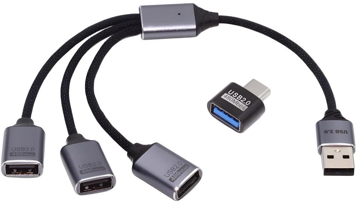 Dailygoods - 3-in-1 USB 2.0 Splitterkabel met Type C Adapter