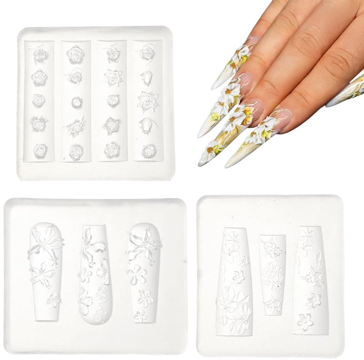 Dailygoods - Set van 3 Siliconen Nail Art Vormen voor Nageldecoratie
