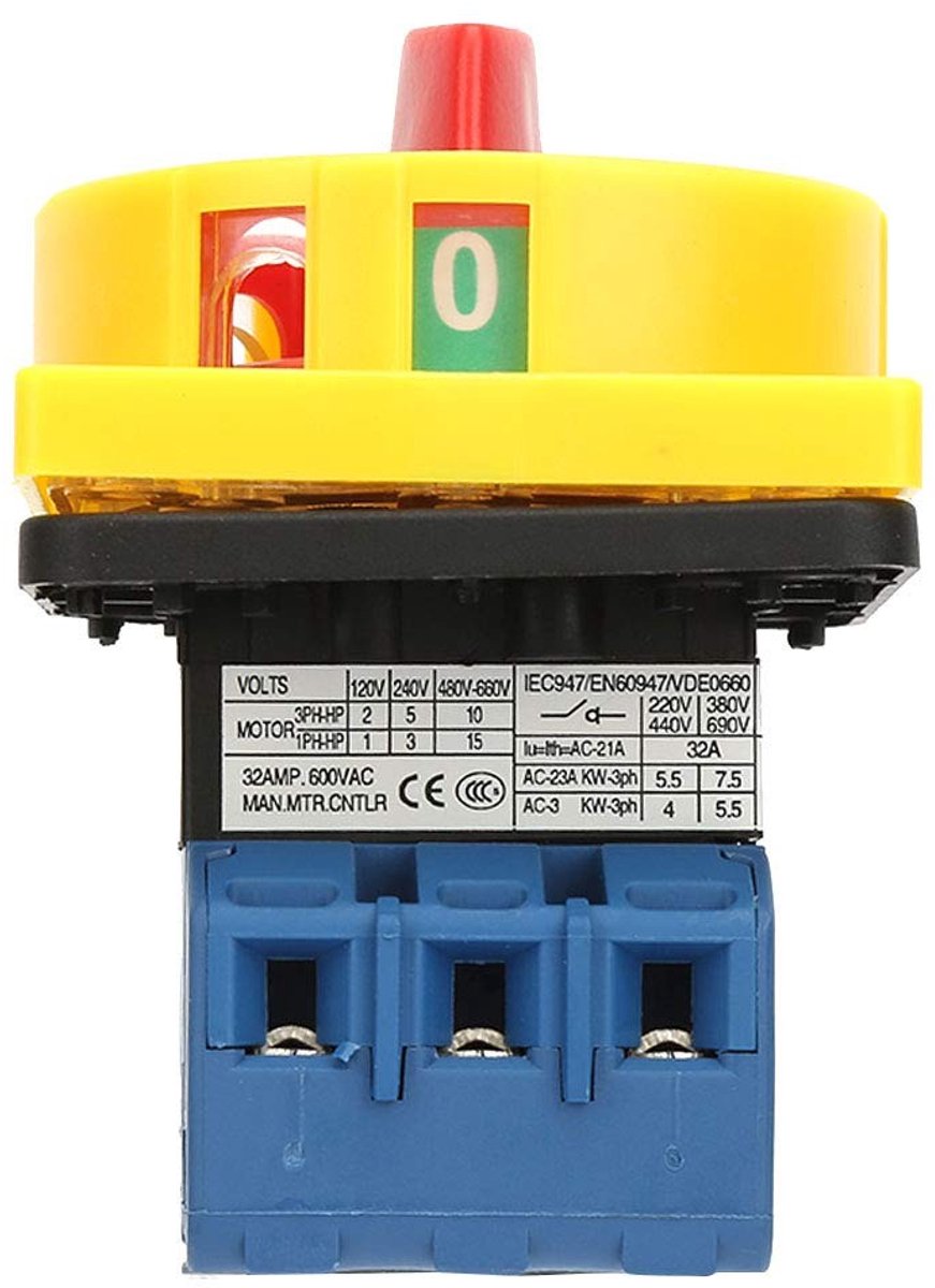 Dailygoods - Dailygoody - Cam Switch - 3 Polige Lastontkoppelaar - Veiligheid en Betrouwbaarheid - Geel - 25A/32A - Ideaal voor Paneelmontage - Hoogwaardige Kwalit