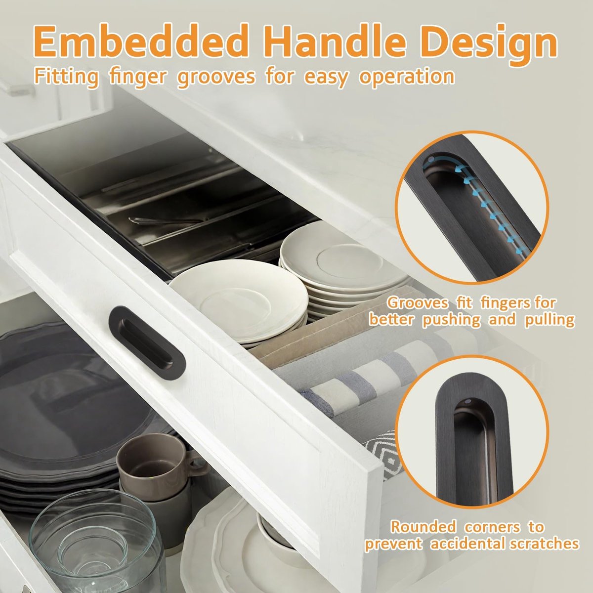 Dailygoods - Dailygoody - Kabinettrek - Ovaal handvat - Roestvrij staal - 2 stuks - Verzonken schuifdeur handvat - Ideaal voor kast en lade - Zwart