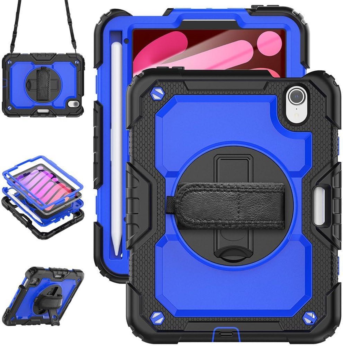 Tablethoes - Beschermhoes - Tabletbescherming - 3-in-1 ontwerp - 8.3 inch - Zwart/Blauw