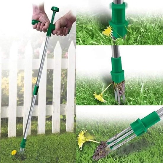 Onkruidtrekker Staand - Wortelverwijderaar Tuin - Gazon Onderhoud - Lange Steel - 3 Klauwen - Zilverkleurig — afbeelding 3