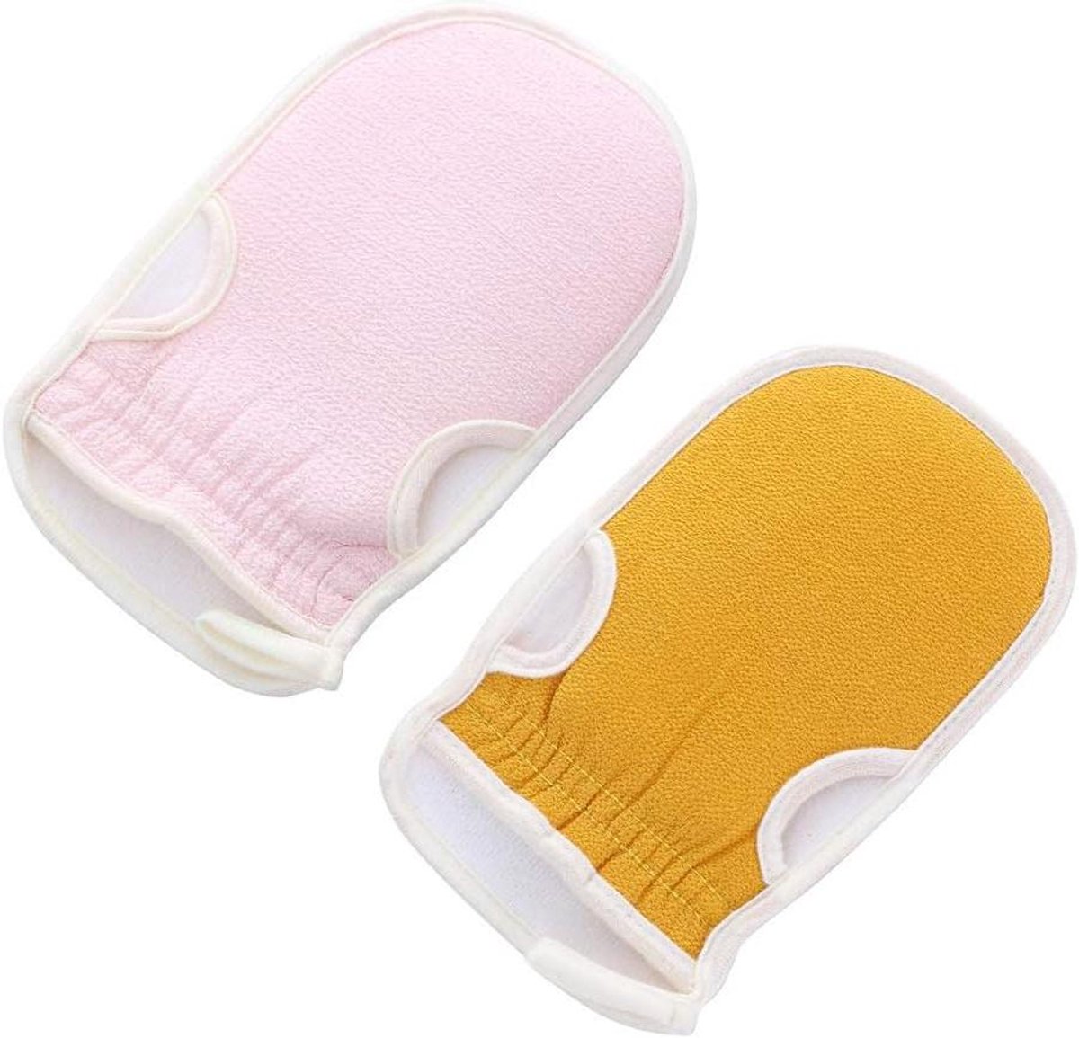 Douche Handdoek - Scrub Handschoenen - Huid Reiniging - Dubbele Vezel - 2 Stuks - Geel Roze